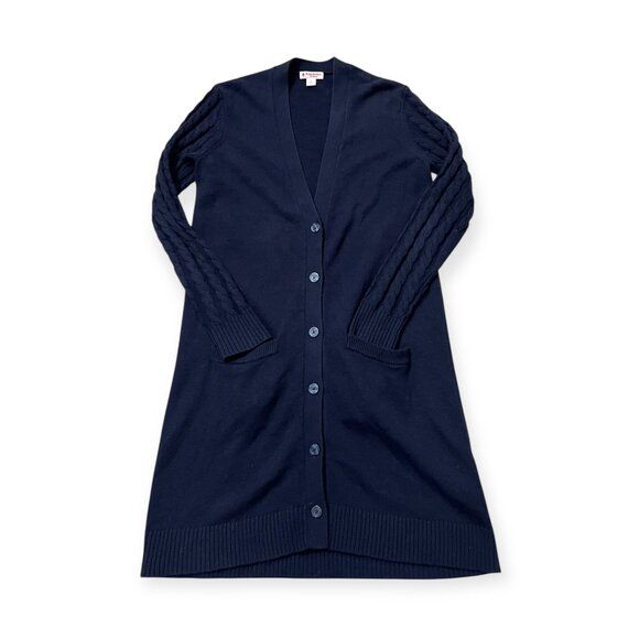 Brooks Brothers Red Fleece Navy Long Cardigan Sweater Women's S Merino Button - Picture 1 of 11